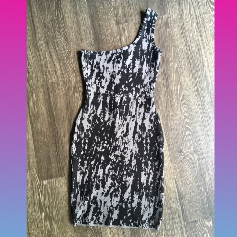 BCBG "Black Combo" One Shoulder Bandage Dress, XS
